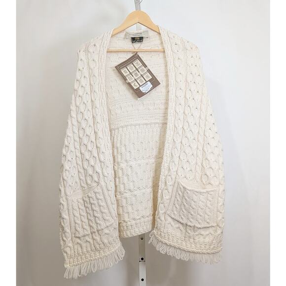 Aran Sweater Market Sweaters - Aran Sweater Market Wrap Cream Merino Wool Pockets Shawl Wrap Women's New